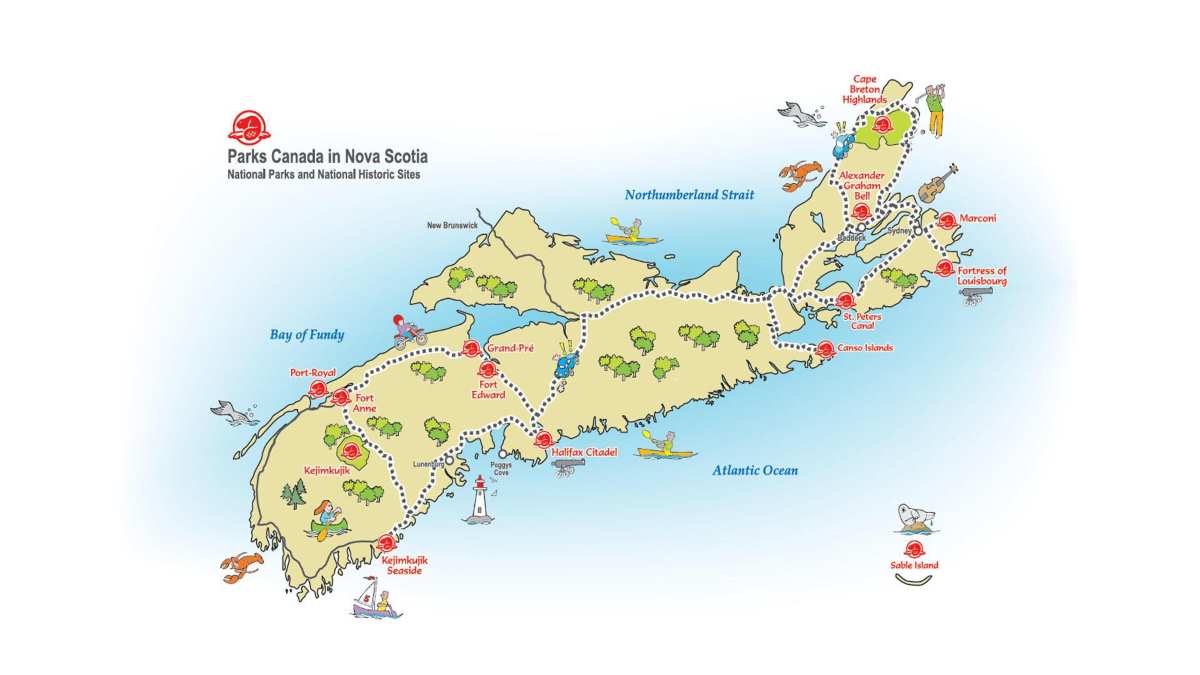 Map of Nova Scotia showing provincial park locations